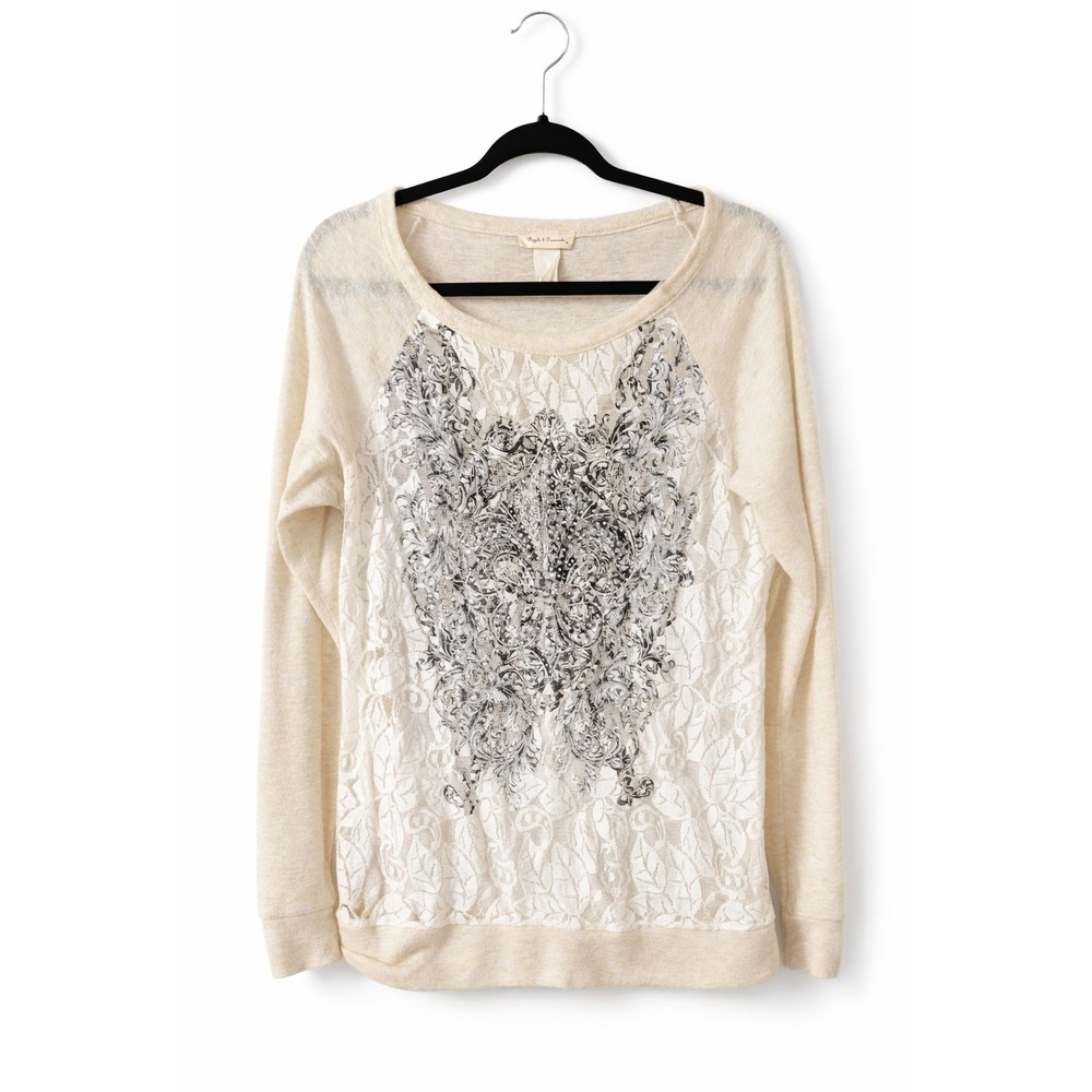 Romantic Lace Top Medium Cream Floral Burnout Sheer Layering Lagenlook Boho